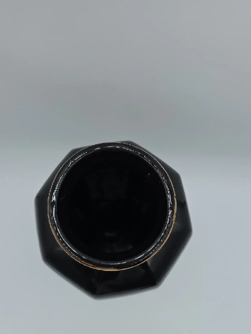 Large Black Porcelain Vase with Gold and Floral Detail | Vintage